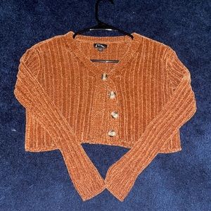velvet ribbed burnt orange button up cropped sweater size large child